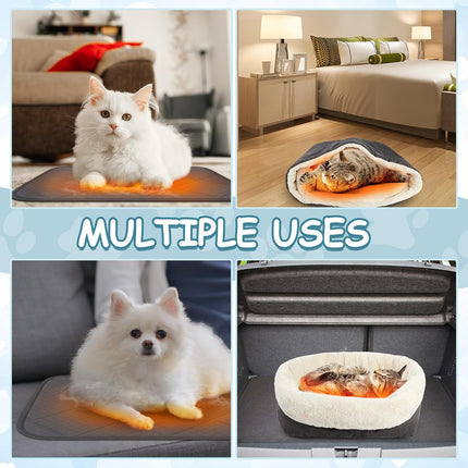 4 Pack Self Warming Cat Bed 17.7 x 13.7 Inch & Heating Mat 16 20 Anti-Slip Soft Round Thermal Heated Pet with Storage Bags for Indoor Outdoor Small Kittens Puppies -