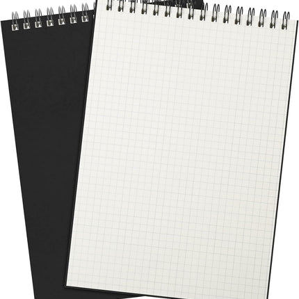 2 Pack Graph Paper Spiral Notepad A5 Top Wirebound Grid Notebook Steno Pads Memo 140 Pages for Writing Sketching Drawing Office Supplies (Black) Black -