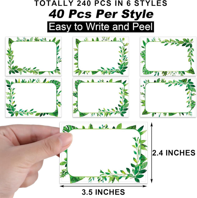 240 Pcs Greenery Name Tags Stickers Spring Green Leaves Border Tag Labels Party Personalized for Themed – product detail
