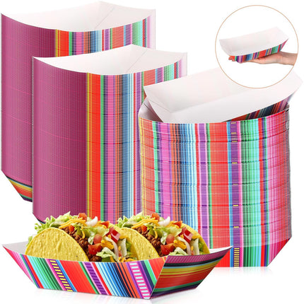 100 Pcs Fiesta Mexican Nacho Trays Disposable Food Taco Boats for Candy Hot Dog Cinco De Mayo Birthday Party Supplies (3 lb) - 3 lb