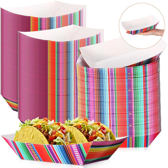 100 Pcs Fiesta Mexican Nacho Trays Disposable Food Taco Boats for Candy Hot Dog Cinco De Mayo Birthday