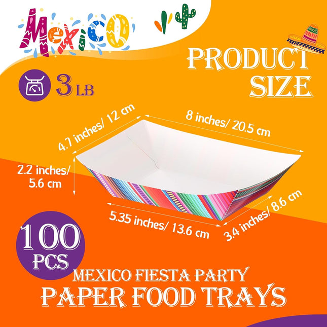 100 Pcs Fiesta Mexican Nacho Trays Disposable Food Taco Boats for Candy Hot Dog Cinco De Mayo Birthday – product detail