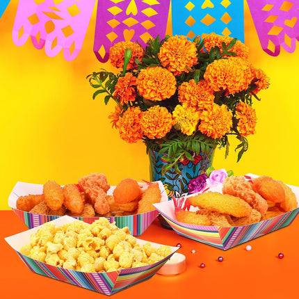 100 Pcs Fiesta Mexican Nacho Trays Disposable Food Taco Boats for Candy Hot Dog Cinco De Mayo Birthday Party Supplies (3 lb) - 3 lb