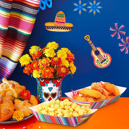 100 Pcs Fiesta Mexican Nacho Trays Disposable Food Taco Boats for Candy Hot Dog Cinco De Mayo Birthday Party Supplies (3 lb) - 3 lb