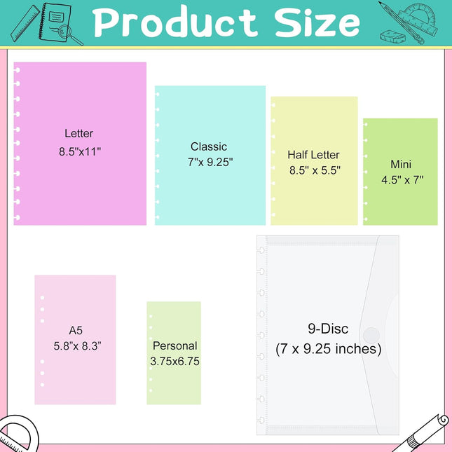6 Pack 9 Disc Planner Pockets 7 x 9.25 Inches Medium Size Discbound Notebook Dividers Inserts Envelopes – product detail