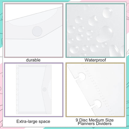 6 Pack 9 Disc Planner Pockets 7 x 9.25 Inches Medium Size Discbound Notebook Dividers Inserts Envelopes Pocket for School Office Home Work Organizer -