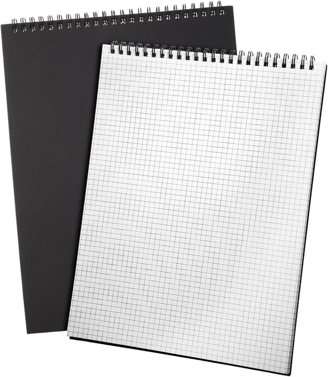 2 Pack Top Spiral Graph Paper Notebooks 8.7 X11.4 Inch A4 Grid Notepad 70 Sheet V1259-DP01-A-5611 in Black