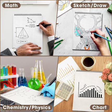2 Pack Top Spiral Graph Paper Notebooks 8.7 X11.4 Inch A4 Grid Notepad 70 Sheet Memo Steno Pad for Engineering Writing Sketching Drawing School Office Supplies (Black) Black -