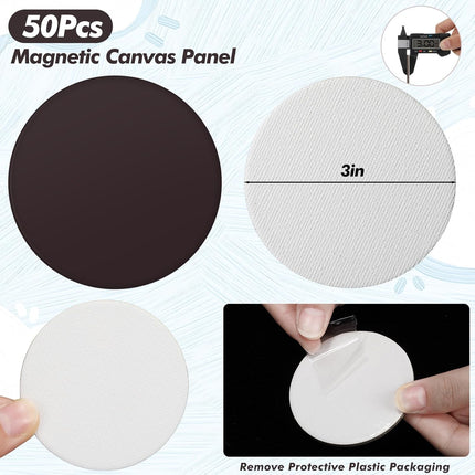 50 Pcs Magnetic Painting Canvas Panel Mini Boards for Tile Art Fridge Locker Crafts DIY(3 in,Round) - 3 in