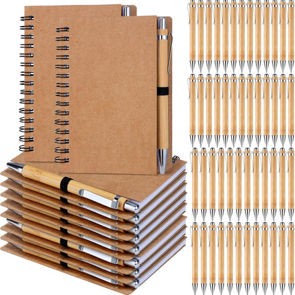 50 Set Notebook with Pen Bulk Appreciation Gifts, Spiral Kraft Pocket Notebooks Lined Journal Thank You Gifts for Employee Teacher Nurse Back to School Favors -