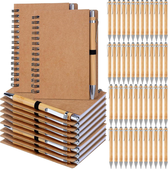 50 Set Notebook with Pen Bulk Appreciation Gifts Spiral Kraft Pocket Notebooks Lined Journal Thank