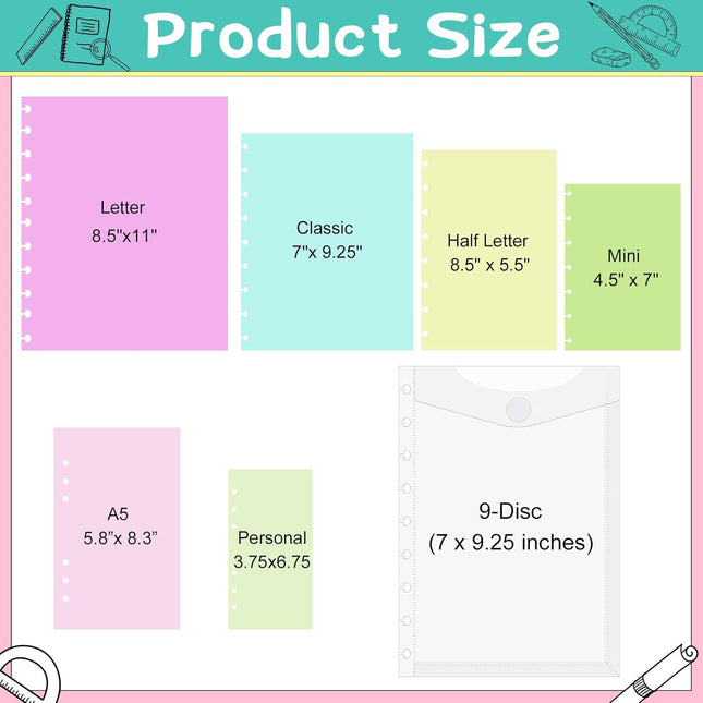 8 Pcs 7 x 9.25 Inches 9 Disc Medium Size discbound Pocket dividers Envelope Binder – product detail
