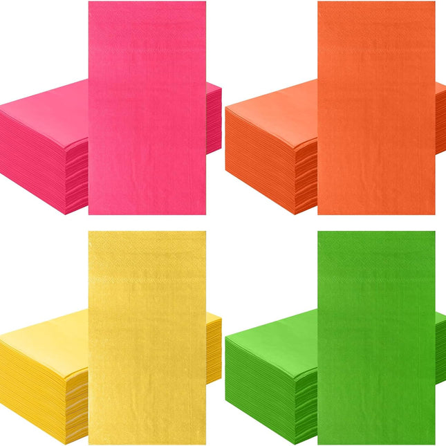 100 Pcs Colored Paper Napkins Baby Shower Disposable Dinner Neon Soft Absorbent Hand Towels for Boy Party Bathroom Kitchen Wedding Birthday Party, 4 Colors -