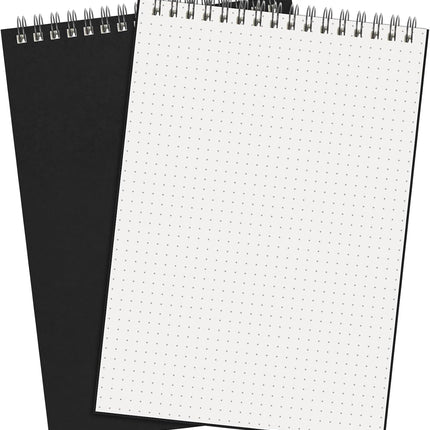 2 Pcs Dot Grid Notebook Top Spiral A5 Size Bullet Dotted Paper Hardcover Journal 8.3''x 5.8'' 140 Pages Notepads for Sketching Drawing Writing School Office (Black) Black -
