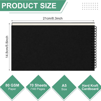 2 Pcs Dot Grid Notebook Top Spiral A5 Size Bullet Dotted Paper Hardcover Journal 8.3''x 5.8'' 140 Pages Notepads for Sketching Drawing Writing School Office (Black) Black -