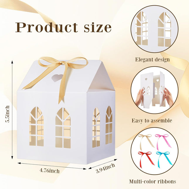 25 Sets Medium House Shaped Gift Boxes with Ribbons Paper Bakery Packaging Candy Box for – product detail