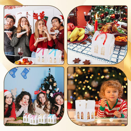25 Sets Medium House Shaped Gift Boxes with Ribbons Paper Bakery Packaging Candy Box for Treats Real Estate Agent Christmas Gingerbread Wedding Birthday Bridal Shower -