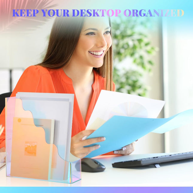 2 Pcs Iridescent Acrylic Magazine File Holders Water Ripples Vertical Organizer Colorful