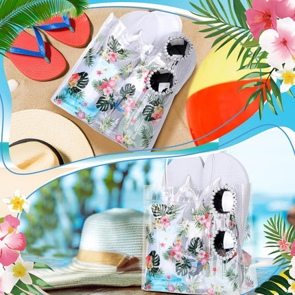 24 Pcs Hawaiian Gift Bags with Handle Luau Party Favors Summer Tropical Jungle Palm Leaf PVC Plastic Clear Aloha Goodie Bulk for Birthday Supplies 8x8x3.15 Inch -