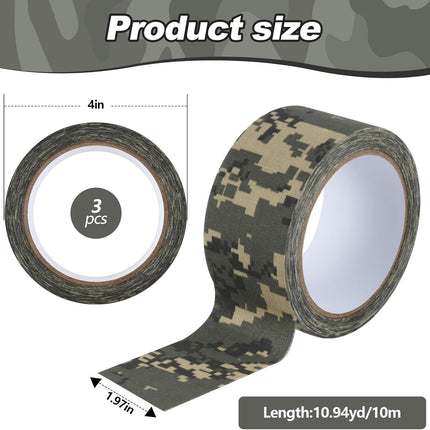 3 Rolls 2" x 32 ft Camo Tape, Self Adhesive Protective Camouflage Tape Waterproof Duct Non Reflective Fabric for Outdoor Hunting Military -