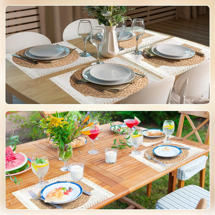 100 Pcs Boho Disposable Paper Placemats Set Round Braided Rattan Woven Place and Rectangle Burlap Printed Farmhouse Table Mats for Kitchen -