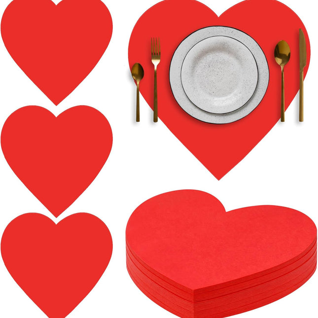 100 Pcs Red Heart Placemats Disposable Paper Table Decorations Indoor Shape for Valentine Mother's Day Wedding Bridal Holiday Birthday Party Kitchen Dinner -