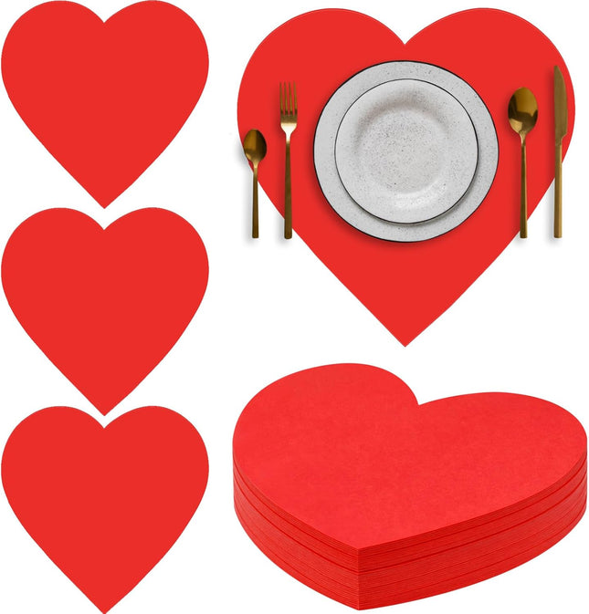 100 Pcs Red Heart Placemats Disposable Paper Table Decorations Indoor Shape for Valentine Mother's