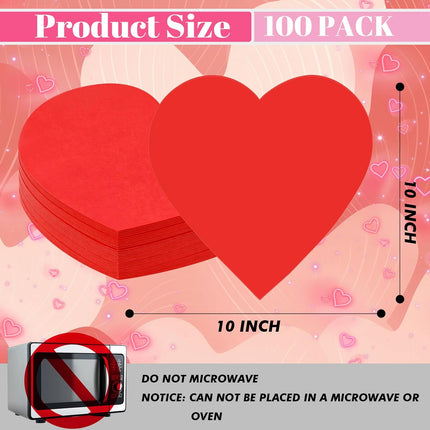 100 Pcs Red Heart Placemats Disposable Paper Table Decorations Indoor Shape for Valentine Mother's Day Wedding Bridal Holiday Birthday Party Kitchen Dinner -