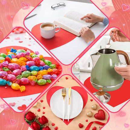 100 Pcs Red Heart Placemats Disposable Paper Table Decorations Indoor Shape for Valentine Mother's Day Wedding Bridal Holiday Birthday Party Kitchen Dinner -