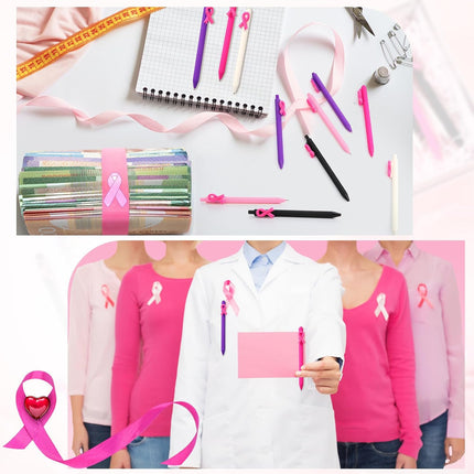 50 Pcs Breast Cancer Awareness Pens Bulk Pink Ribbon Ballpoint Retractable Black Ink Gifts Accessories for Women Nurses Coworker Charity Events Fundraisers Public Decor -