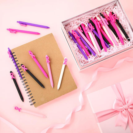 50 Pcs Breast Cancer Awareness Pens Bulk Pink Ribbon Ballpoint Retractable Black Ink Gifts Accessories for Women Nurses Coworker Charity Events Fundraisers Public Decor -