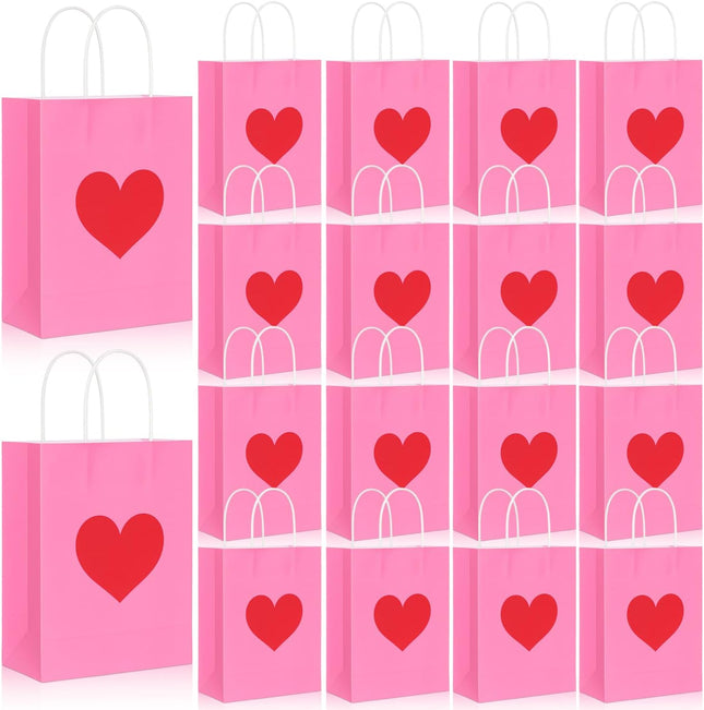 24 Pcs Valentine's Day Heart Gift Bags Bulk with Handle Pink Gifts Kraft Paper Wrapping V1259-DP01-A-5639