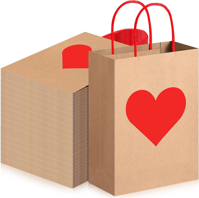 150 Pcs Valentines Day Gift Bags Candy Goodie with Handles Heart Love Paper Wrapping Kraft for Galentines