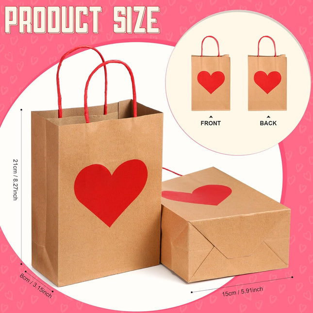 150 Pcs Valentines Day Gift Bags Candy Goodie with Handles Heart Love Paper Wrapping Kraft for Galentines – product detail