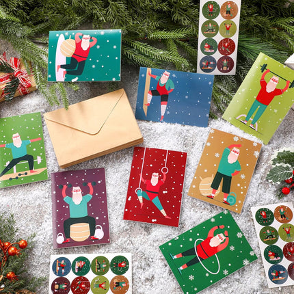 32 Pcs Yoga Christmas Cards with Envelopes and Stickers Funny Bulk 8 Charming Designs Assorted for Men Women Xmas Holiday Gifts -