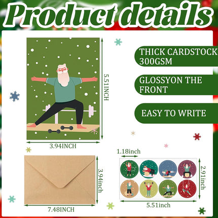 32 Pcs Yoga Christmas Cards with Envelopes and Stickers Funny Bulk 8 Charming Designs Assorted for Men Women Xmas Holiday Gifts -