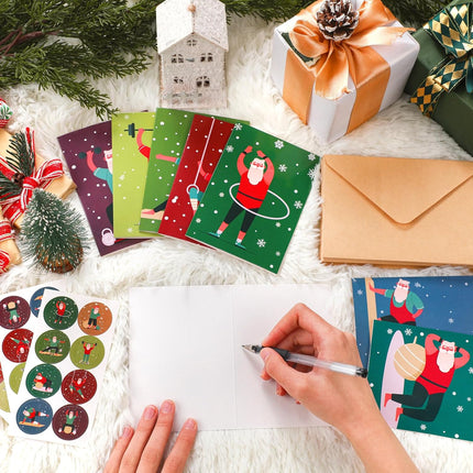 32 Pcs Yoga Christmas Cards with Envelopes and Stickers Funny Bulk 8 Charming Designs Assorted for Men Women Xmas Holiday Gifts -