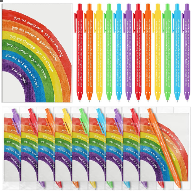 36 Pack Positive Gifts Bulk for Kids Rainbow Inspirational Pens Motivational Notebook with Affirmations
