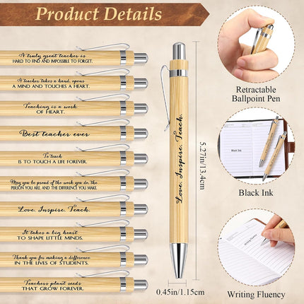 Teacher Appreciation Gifts – Inspirational Floral Leather Notebooks and Bamboo Pens with Motivational Quotes Ideal for Week, Back-to-School, Staff Gifts(Basic,60) -