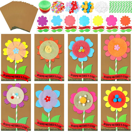 48 Pcs DIY Mother's Day Flower Craft Kit Happy Card Making with Blessing Message Envelope Make Your Own Greeting for Gifts Classroom School Home Activities -