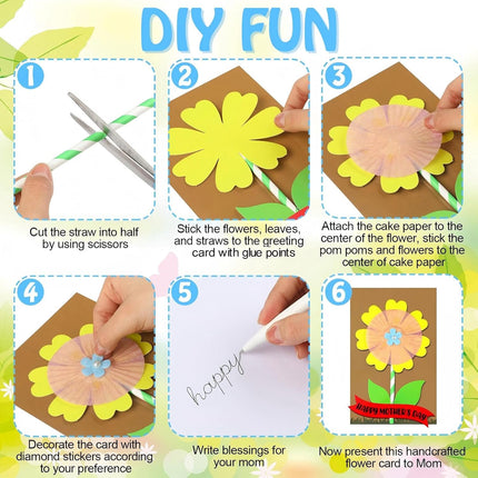 48 Pcs DIY Mother's Day Flower Craft Kit Happy Card Making with Blessing Message Envelope Make Your Own Greeting for Gifts Classroom School Home Activities -