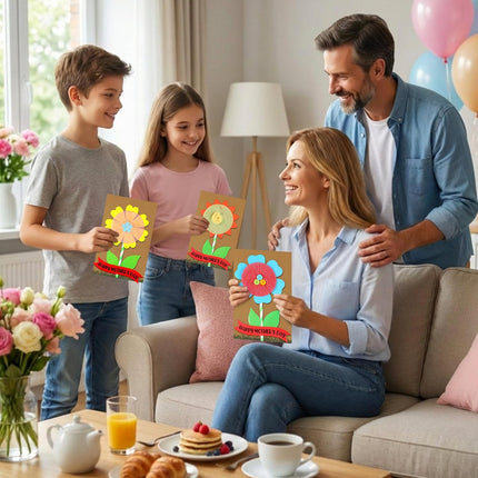 48 Pcs DIY Mother's Day Flower Craft Kit Happy Card Making with Blessing Message Envelope Make Your Own Greeting for Gifts Classroom School Home Activities -