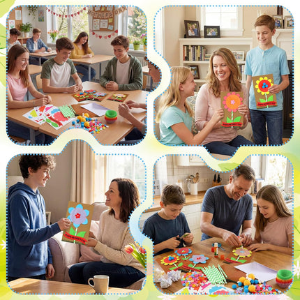 48 Pcs DIY Mother's Day Flower Craft Kit Happy Card Making with Blessing Message Envelope Make Your Own Greeting for Gifts Classroom School Home Activities -