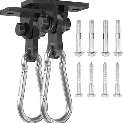 Heavy Duty Swing Hangers 2 Pack - 3000 lbs Capacity Silent Bearing Hooks for Wooden Sets & Concrete Ceiling, 304 Stainless Steel Black Brackets Porch, Yoga, Hammock, Gym Playground