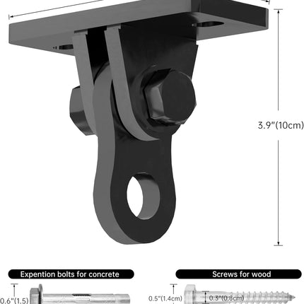 Heavy Duty Swing Hangers 2 Pack - 3000 lbs Capacity Silent Bearing Hooks for Wooden Sets & Concrete Ceiling, 304 Stainless Steel Black Brackets Porch, Yoga, Hammock, Gym Playground