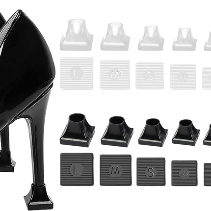 10 Pairs High Heel Protectors 5 Sizes Repair Caps Covers & Stoppers Cover Replacement Tip for Outdoor Weddings/Stop Sinking at Grass/Gravel/Bricks and Cracks Black,clear -