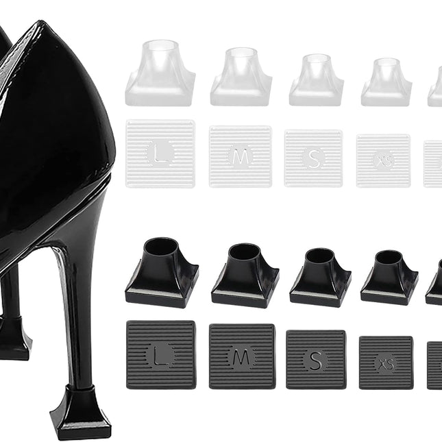 10 Pairs High Heel Protectors 5 Sizes Repair Caps Covers & Stoppers Cover Replacement Tip for Outdoor Weddings/Stop Sinking at Grass/Gravel/Bricks and Cracks Black,clear -
