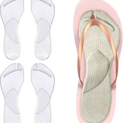2 Pairs Gel Arch Support Cushion Insoles Adhesive Silicone Flip Flop Thong Inserts Invisible Slim Pain Relief Anti-Slip Shock Absorption Plantar Fasciitis Clear L