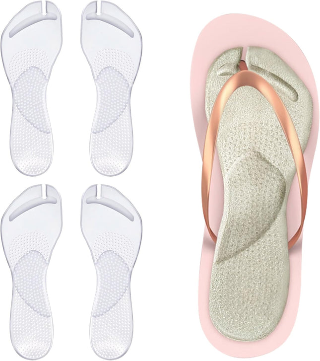 2 Pairs Gel Arch Support Cushion Insoles Adhesive Silicone Flip Flop Thong Inserts Invisible Slim in Clear