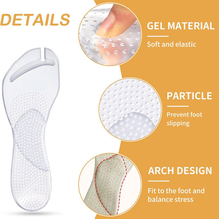 2 Pairs Gel Arch Support Cushion Insoles Adhesive Silicone Flip Flop Thong Inserts Invisible Slim Pain Relief Anti-Slip Shock Absorption Plantar Fasciitis Clear L